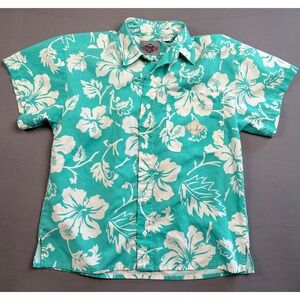 Bugle Boy Vintage‎ Hawaiian Shirt Floral Print Mens Small Turquoise White